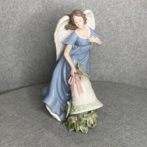 Grandeur Noel ANGEL BELL HOLLY FIGURINE porcelain STATUE glazed figurine Christm